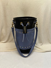 Load image into Gallery viewer, Women's Leather Bucket Bag Blue and Black