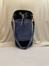 Load image into Gallery viewer, Women's Leather Bucket Bag Blue and Black