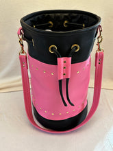 Load image into Gallery viewer, Women's Leather Bucket Bag Pink and Black