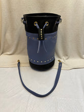 Load image into Gallery viewer, Women's Leather Bucket Bag Blue and Black