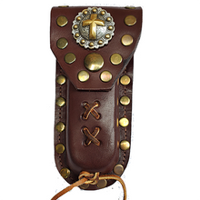 Load image into Gallery viewer, Buck 110 Cross with Stars Medium Brown Leather Knife Case