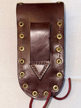Load image into Gallery viewer, Buck 110 Leather Knife Case - Gold Cross with Silver Field (Medium Brown)