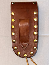 Load image into Gallery viewer, Buck 110 Leather Knife Case - Gold Cross with Silver Field (Light Brown)