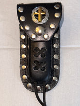 Load image into Gallery viewer, Buck 110 Leather Knife Case - Gold Cross with Silver Field (Black)
