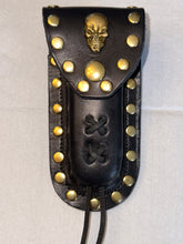 Load image into Gallery viewer, Buck 110 Leather Knife Case - Gold Skull (Black)