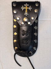 Load image into Gallery viewer, Buck 110 Leather Knife Case - Gold and Silver Cross (Black)