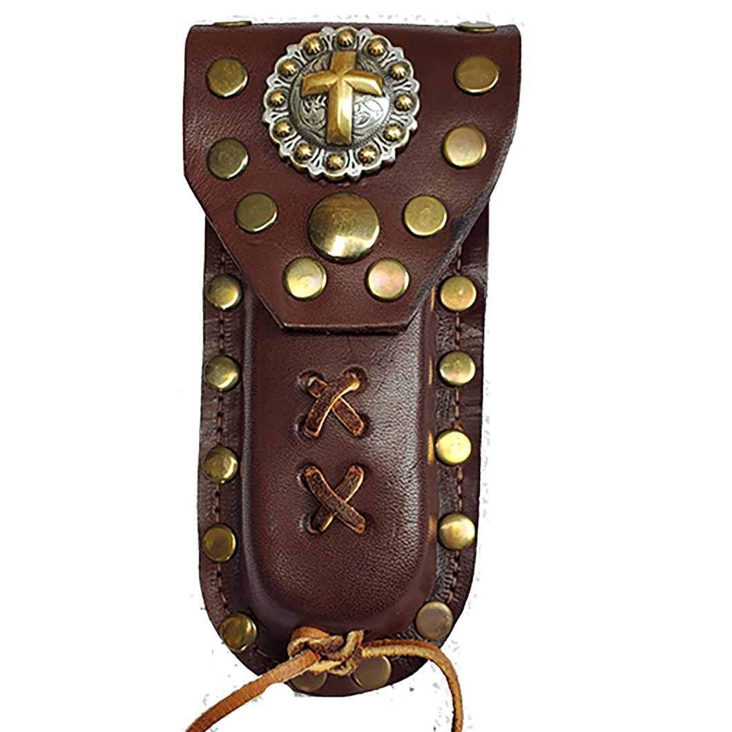 Buck 110 Cross with Stars Medium Brown Leather Knife Case