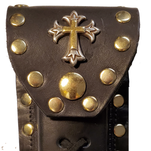 Buck 110 Leather Knife Case - Gold and Silver Cross