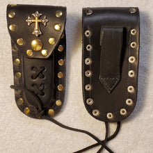 Load image into Gallery viewer, Buck 110 Leather Knife Case - Gold and Silver Cross
