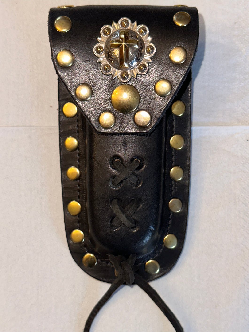 Buck 110 Leather Knife Case - Cross with Stars (Black)